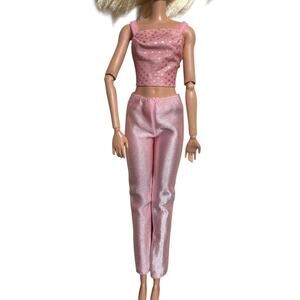 Barbie Pink Metallic Crop Top and Pants Two Piece Sparkle Outfit